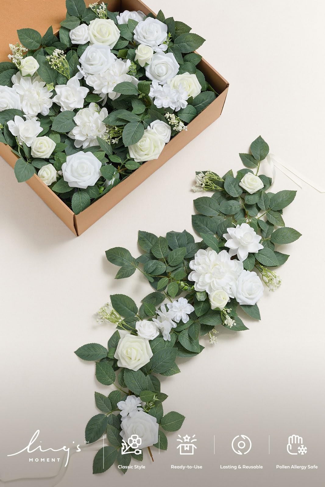 Ling's moment 6Pack 2ft Künstliche Blumen Girlande Weiße Laterne Blume Tafelaufsätze Hochzeit Gang Dekor Stuhl Bogen für Kaminsims Zeichen DIY Tisch Wand Fenster Kuchen Dekoration