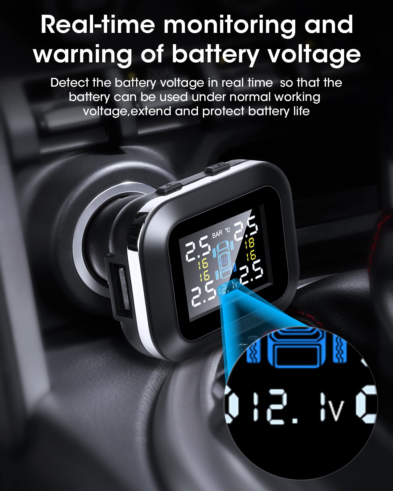 Jansite TPMS Sistema Monitoraggio Pressione Pneumatici - Display 3.5'' Solare & USB-C Con 4 Sensori - Foto 10