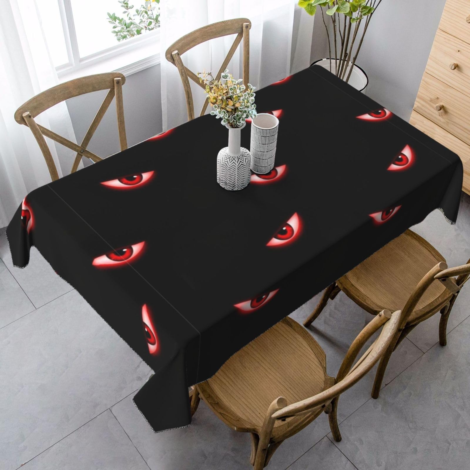 Décoration mariage et dîner à thème avec la nappe yeux noirs rouges 137X183