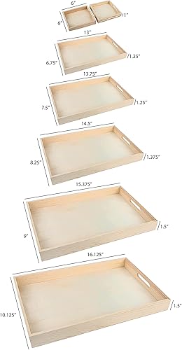 Miniatura 2 de Bandejas de madera con asas, juego de desayuno anidado, 7 piezas, perfecto para organizar, baño, bufé de fiesta y servir