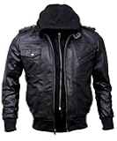 Mens Genuine Black Hooded Bomber Leather Jacket | Real Lambskin Waxed Brown Leather Jackets for Men with Removable Hood