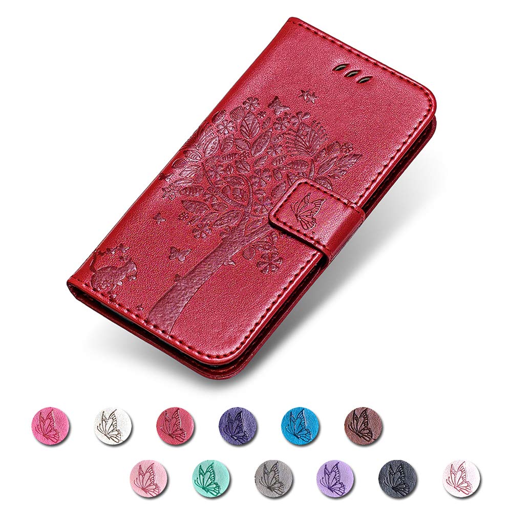 Conber Cover per Huawei Honor 8S / Huawei Y5 2019, Custodia in Pelle PU con TPU Antiurto, Serie Gatto e Albero Flip Case Cover Custodia Portafoglio per Huawei Honor 8S / Huawei Y5 2019 - Rosso - Vista 7