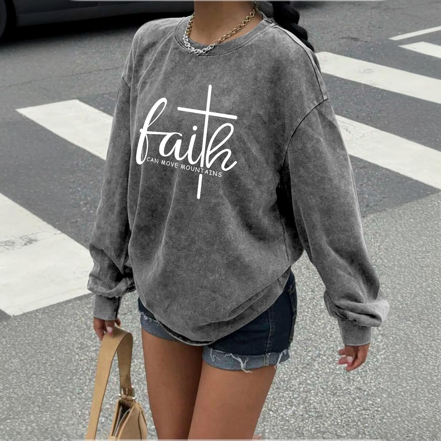 Christian Shirts for Women Faith Can Move Mountains Acid Wash Shirt Jesus Religious Bible Verse Long Sleeve Top - Image 5