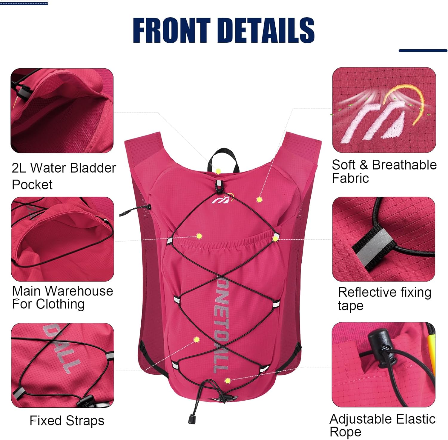 Running Vest for Women & Men, 6L Hydration Backpack with 2L Water Bladder, Lightweight Water Backpack for Trail Running, Marathon, Hiking, Cycling, Jogging, Adjustable Fit - Image 5