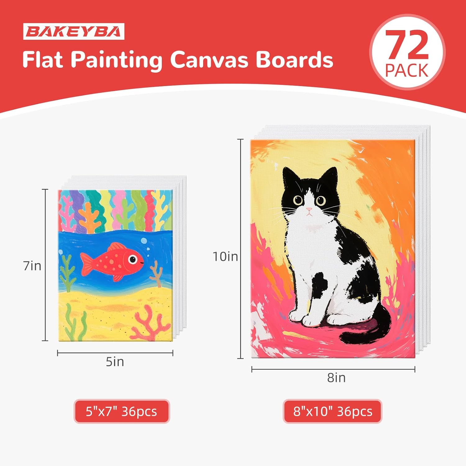 Small Canvas for Painting 72 Pack 5x7, 8x10 Inch, 36 of Each, Canvas Boards for Kids,100% Cotton Primed Non Toxic for Acrylic Watercolor Paint