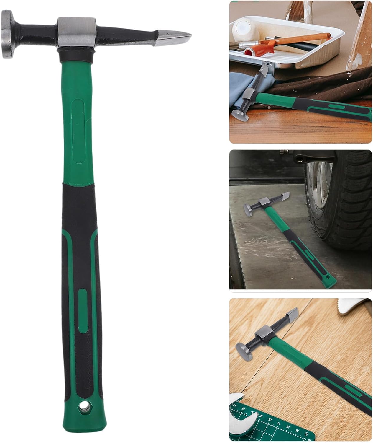 Didiseaon Auto Sheet Metal Repair Hammer and Flat Heads, Metal Sheet Dent Removal Tool for Automotive Repair, Car Collision Repair Tool with Plastic Handle