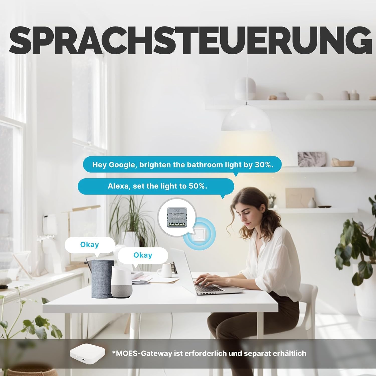 MOES ZigBee Mini Smart Alexa Dimmer Lichtschalter Relais Modul 2 Fach | erfordert MOES ZigBee Gateway,Erfordert Neutralleiter,Kompatibel mit Smart Life Tuya Amazon Alexa Google Home