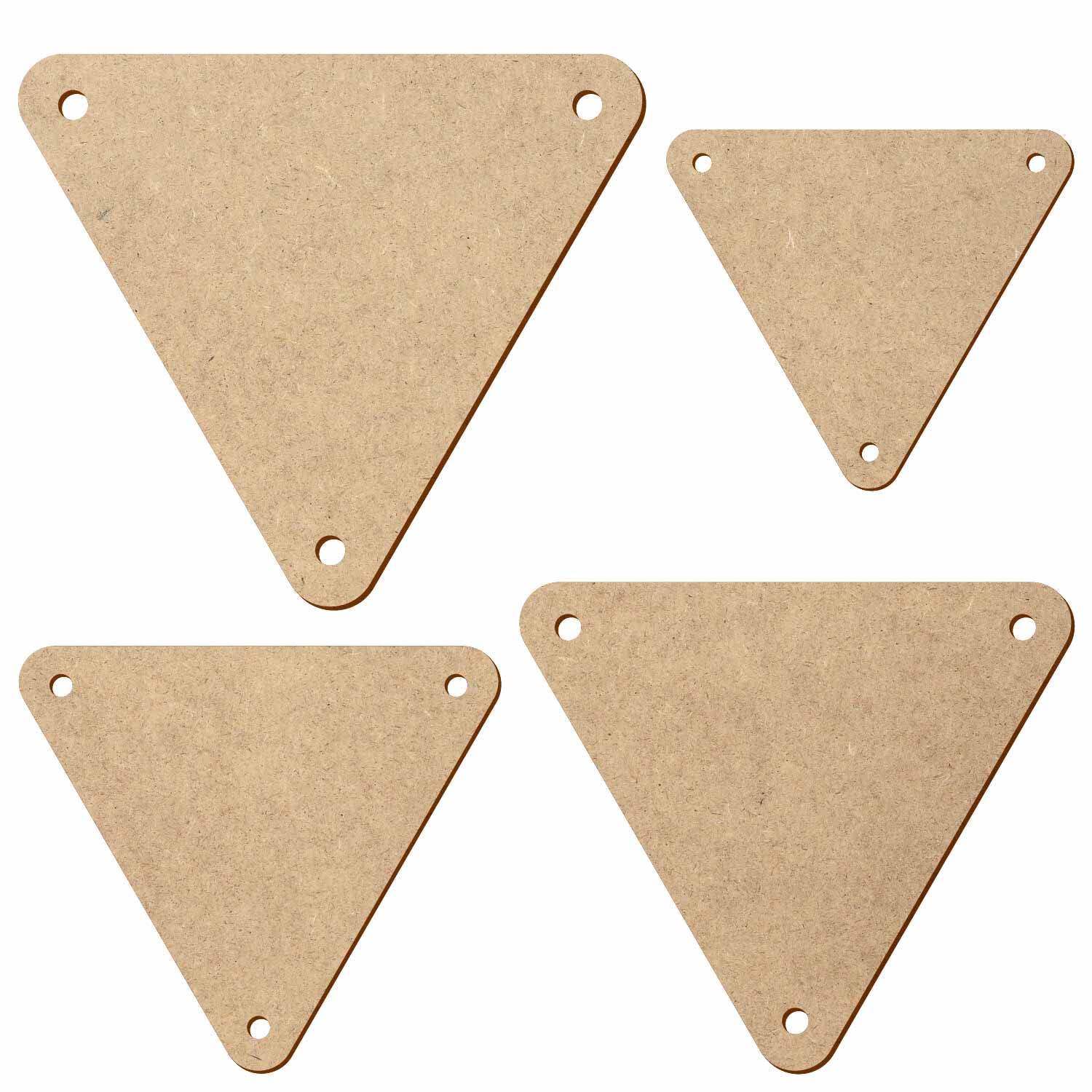 Triángulo de madera MDF con esquinas redondeadas y 3 agujeros, decoración artesanal, 5-50 cm, paquete con 100 unidades, ancho: 18 cm