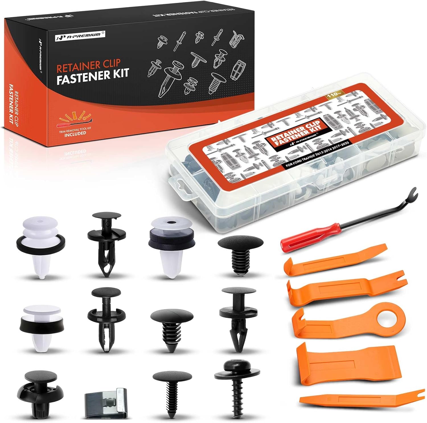 A-Premium 110 PCS (12 Sizes) Car Retainer Clips Kit Compatible with Ford Transit 1500 2500 300 20-23 Door Trim Panel Bumper Auto Push Pin Plastic Rivet Fastener Replacement Set, w/Removal Tool