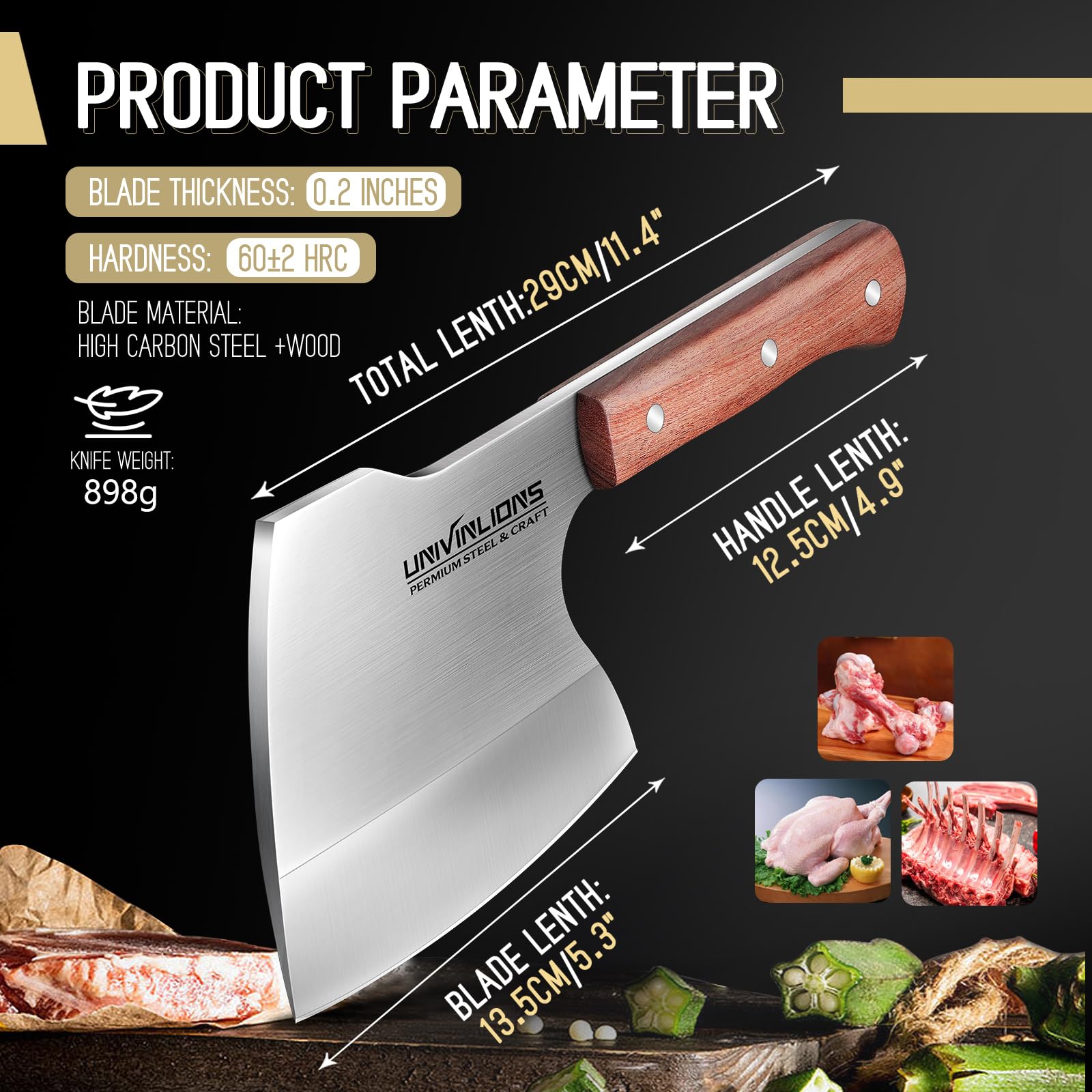 Mannaia Da Cucina A Codolo Pieno, Giapponese Per Carne E Ossa, Coltello Da Macellaio Estremamente Affilato, Forgiata A Mano Per Cucina Campeggio BBQ