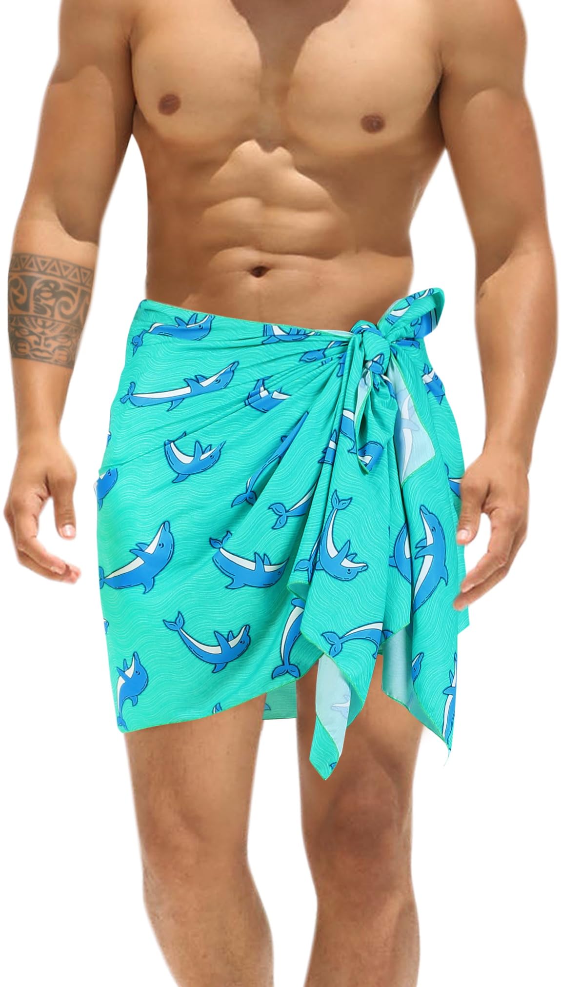 LA LEELA Men's Sarong Bath Swim Beach Pareo Wrap One Size Cyan Dolphin