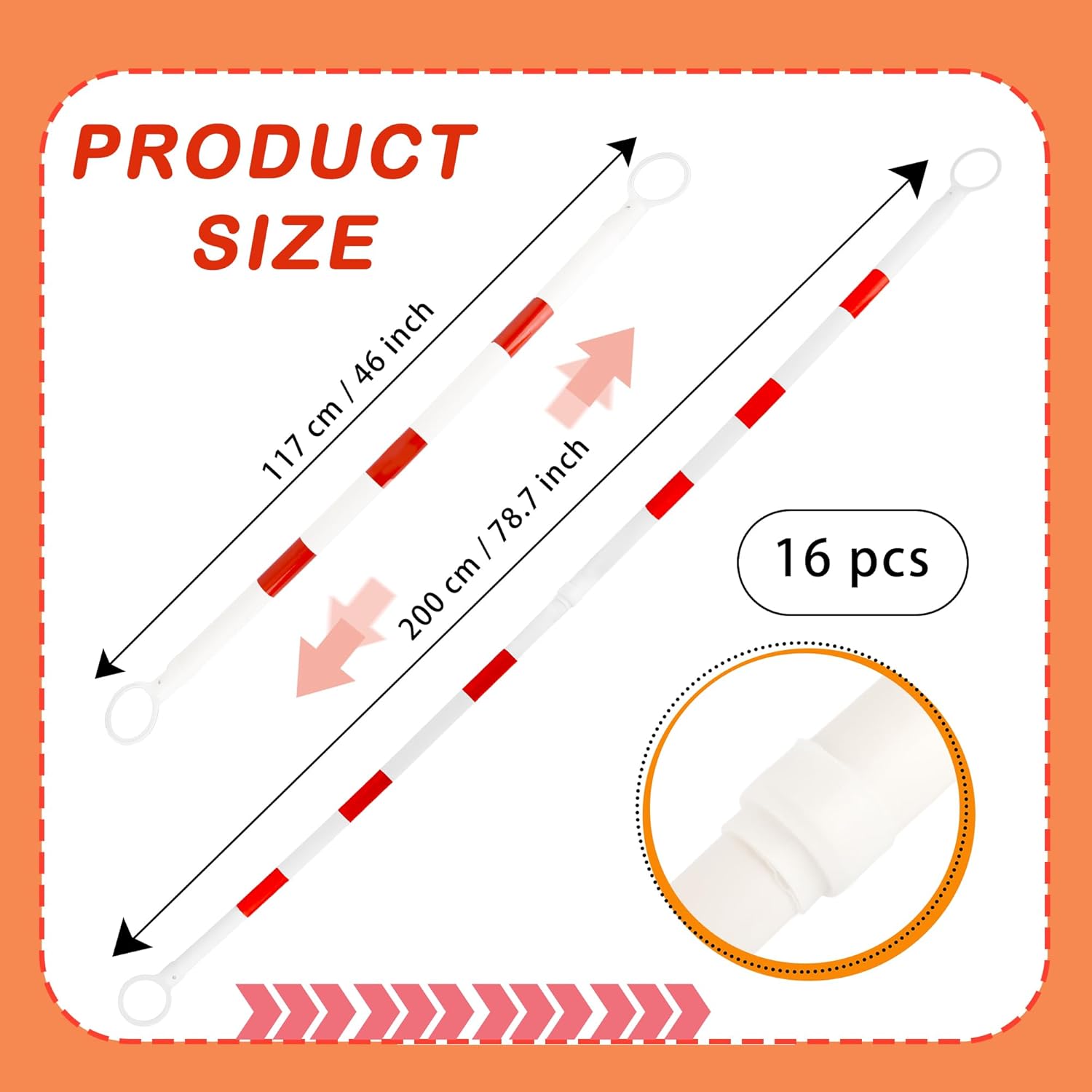 16 Pack Retractable Traffic Cone Bar Length from 4 to 6.5 ft Expandable Safety Cone Bars White Red with Reflective Lightweight Barricade for Road Construction Parking Lots