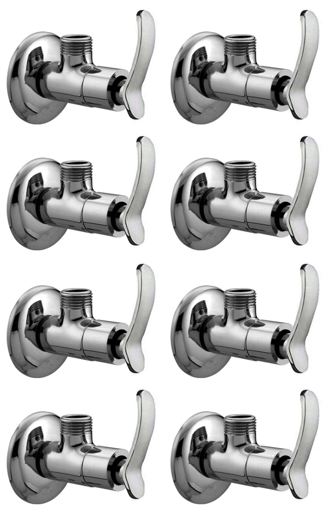 DRIZZLE Duck Brass Angle Valve Stop Cock for Bathroom Taps, Geyser and Wash Basin Connection (Silver, Chrome Finish, 8-Pieces)