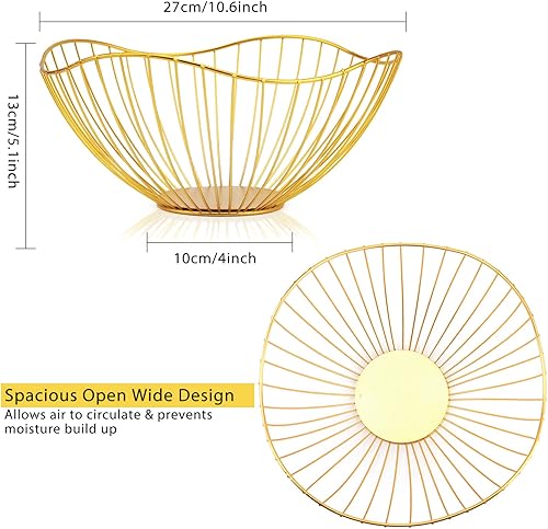 Miniatura 2 de Cesta de frutas de alambre de metal, cuenco de frutas dorado para encimera de cocina, soporte de frutas para encimera, decoración del hogar, centros