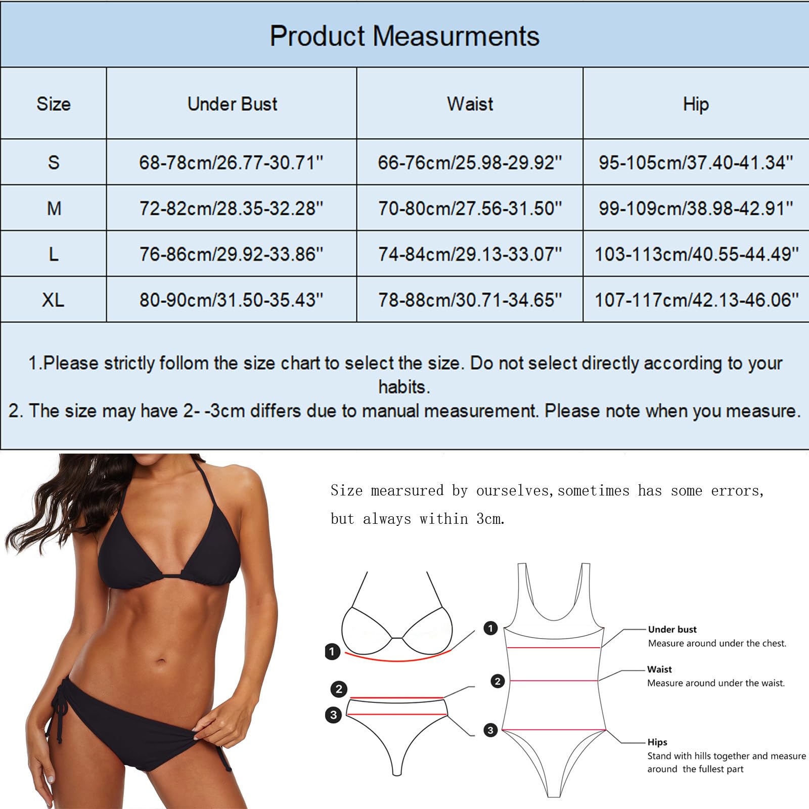 Bikini da donna a fascia, push-up, brasiliano, costume da bagno, nero, XL
