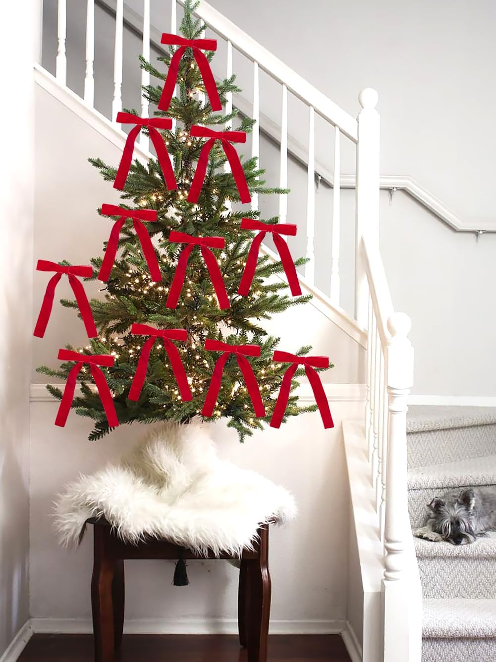 SIMISI RIBBON 24 Pcs Red Velvet Bows Christmas Tree Ornaments Vintage Ribbon Bow for Tree Garland Wreath Rustic Crafts Gift Indoor Outdoor Xmas Decorations - Image 5