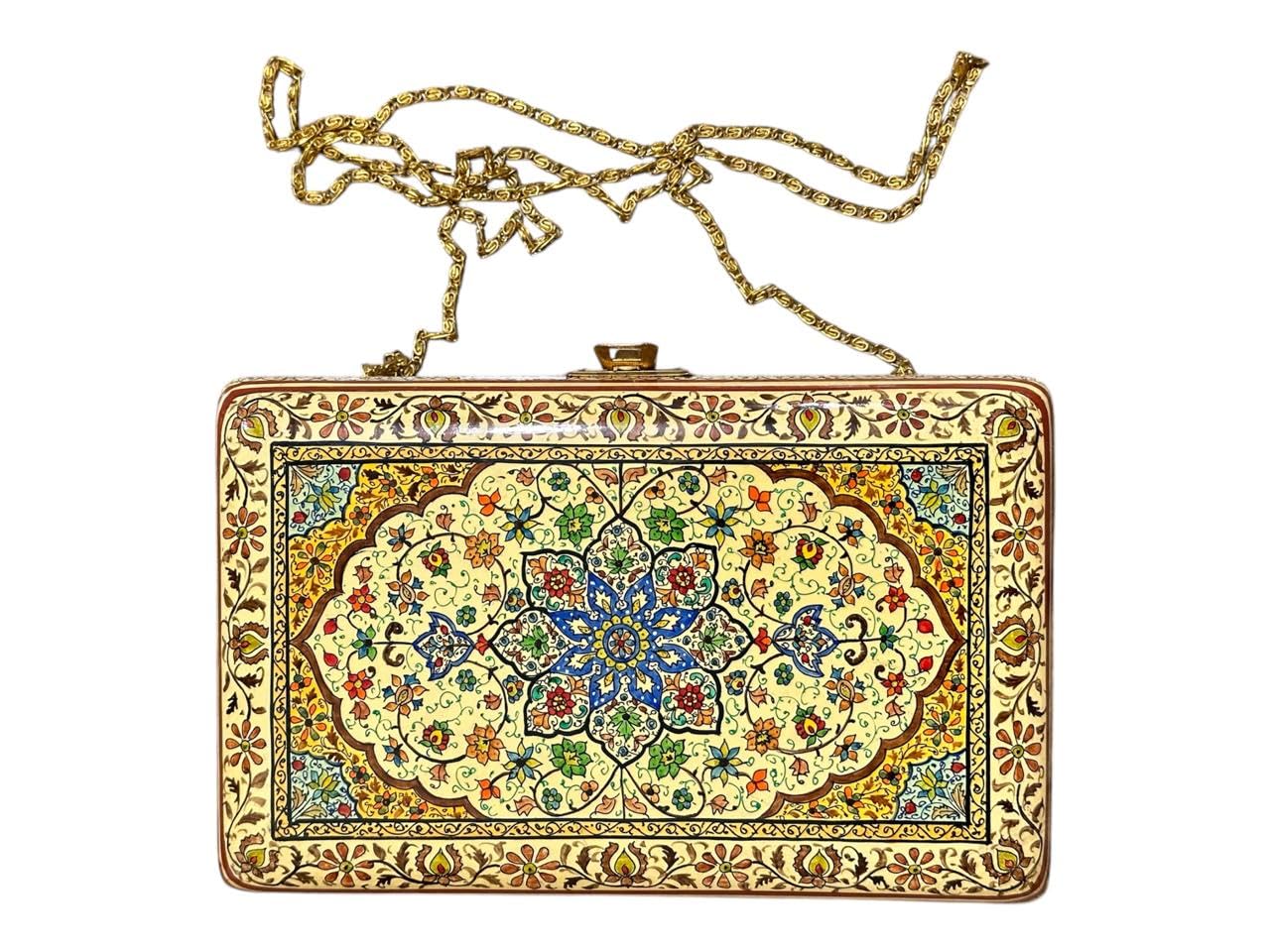 Paper Mache Clutch Bag, Hand Painted Kashmiri Handbag with String for Women-picture-49