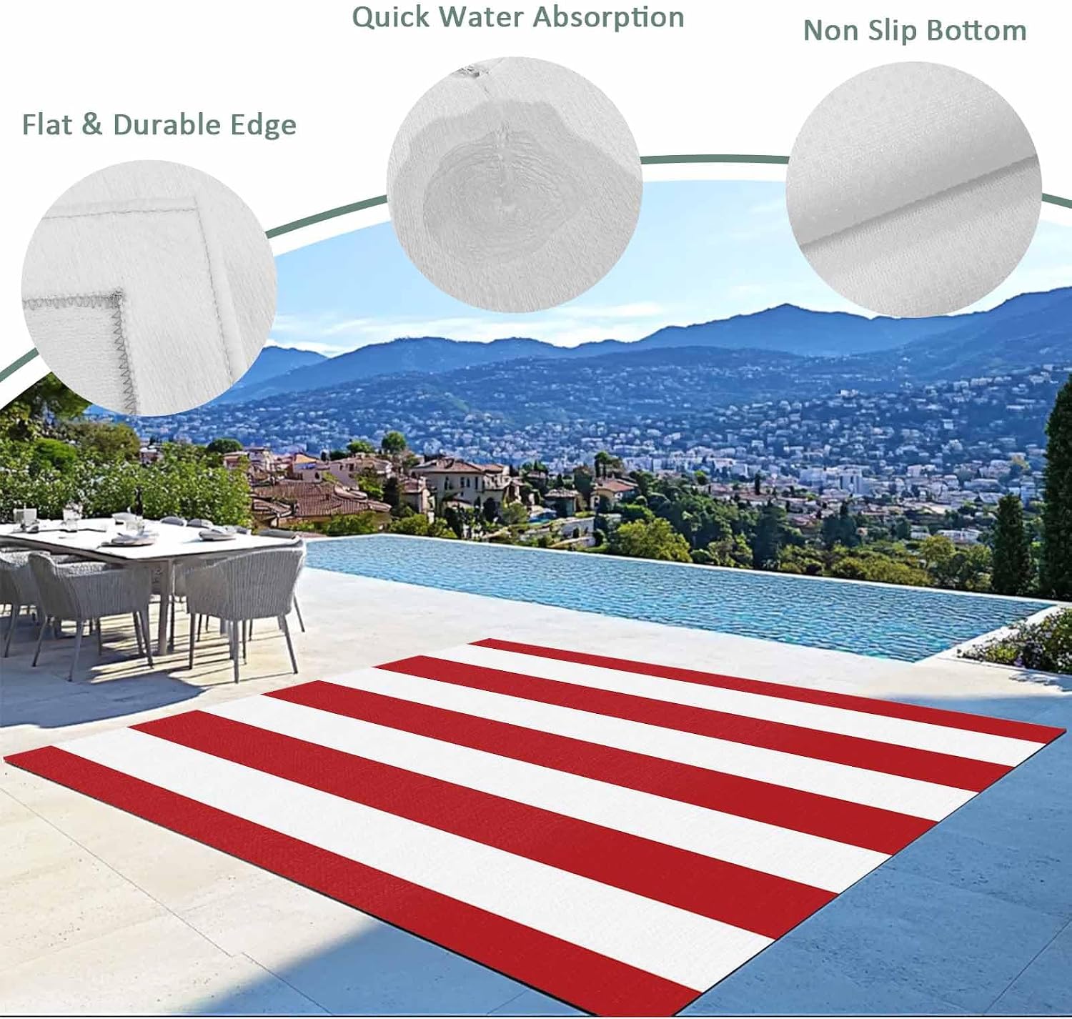 Outdoor Rug 4x6 ft Red White Stripe Outdoor Large Area Rug Non Slip Rubber Simple Style Striped Front Door Mat RV Rug Camping Carpet Patio Outdoor Rugs for Backyard Balcony Deck Porch Indoor Outside