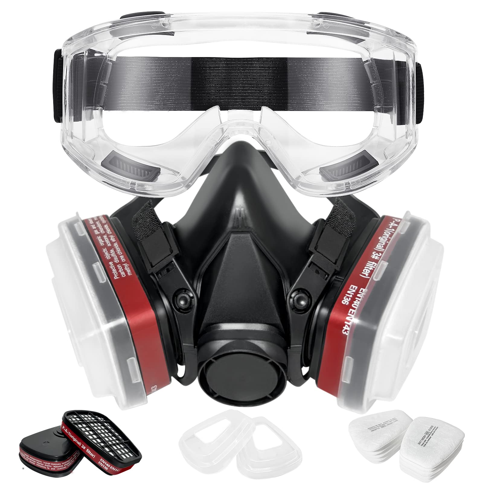 Yingorrs Respirator Mask with Filters, Half Face Gas Mask with Safety Glasses, Asbestos Mask for Resin, Fume, Painting, Welding, Organic Vapor and Dust