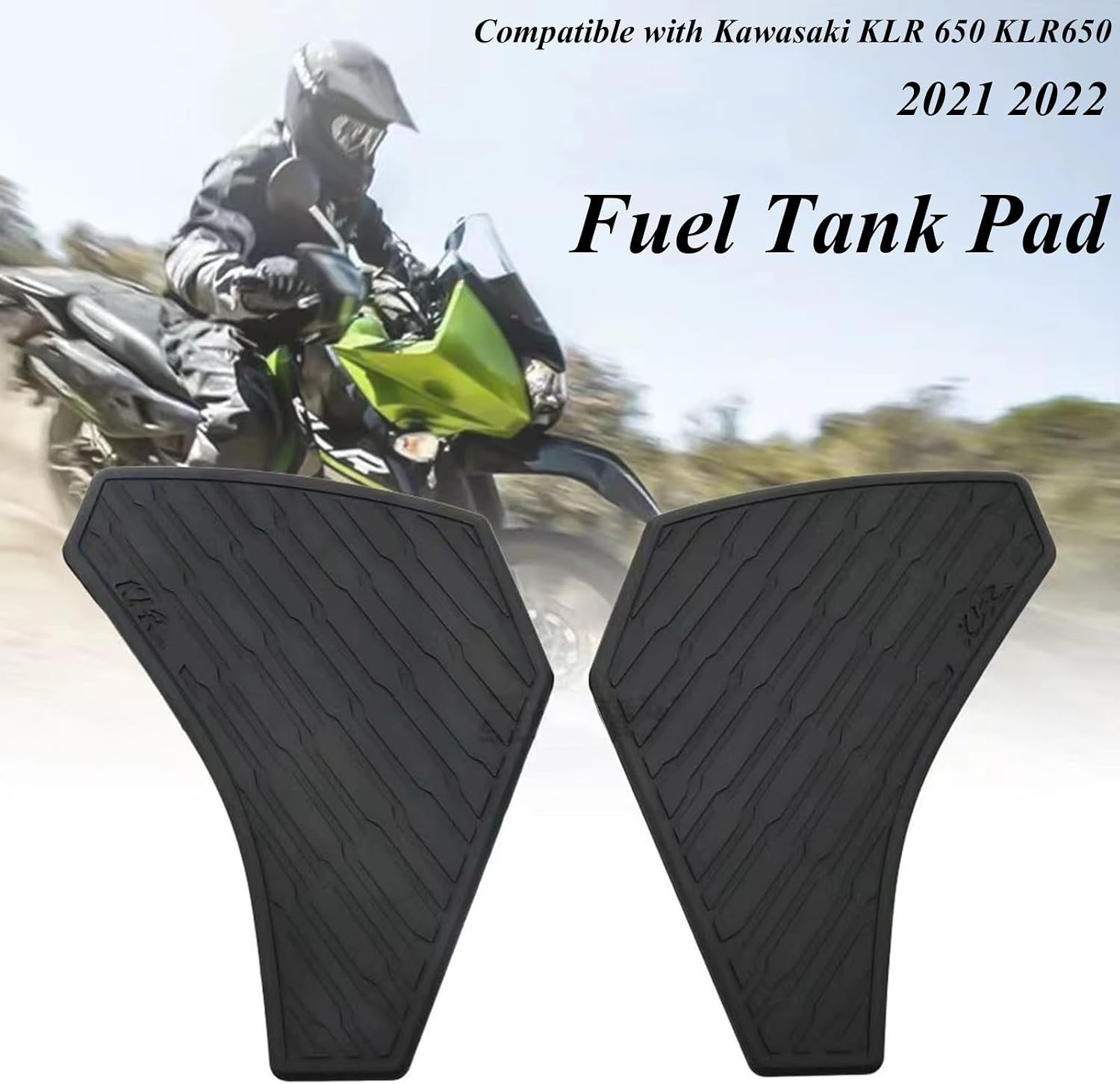 Motorcycle Side Fuel Tank Pad Protector Stickers Decal Non-Slip Gas Knee Grip Traction Pad Tankpad Compatible with Kawasaki KLR 650 KLR650 2021 2022, Self-Adhesive, Waterproof, Rubber