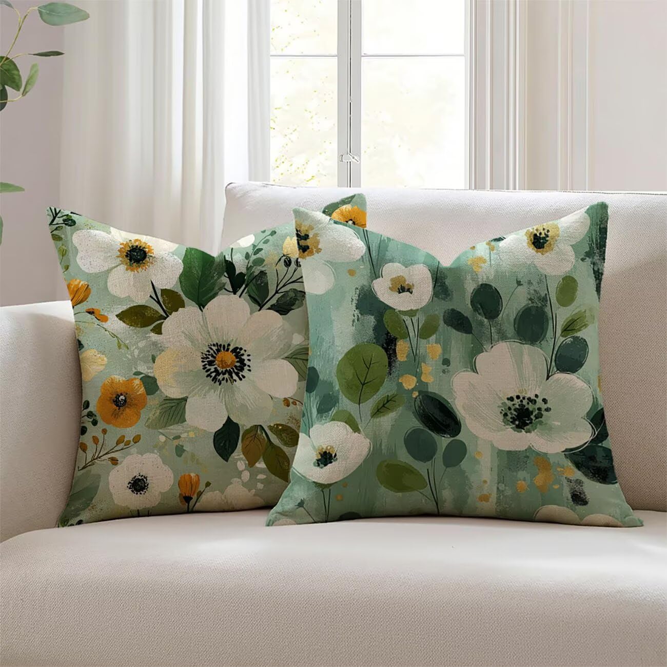 Housse de coussin fleur haut de gamme en lin déperlant 65x65 cm Lejnlnng