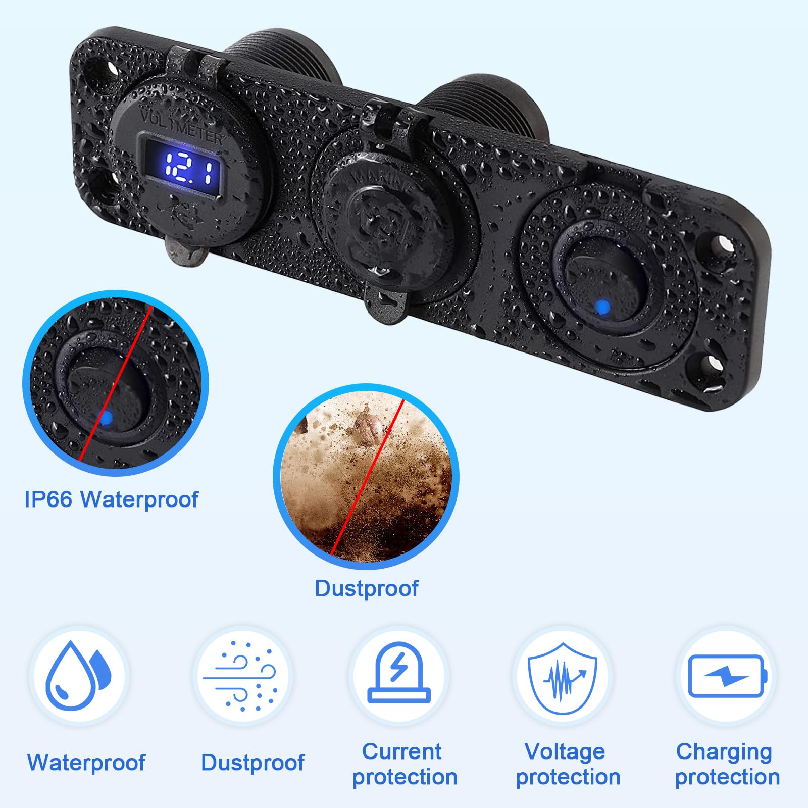 Presa USB per Auto Presa Accendisigari 12v Caricatore USB QC3.0 e pd con Voltmetro LED e Interruttore Llevetta Indipendente per Veicoli Auto Barca Camion Caravan