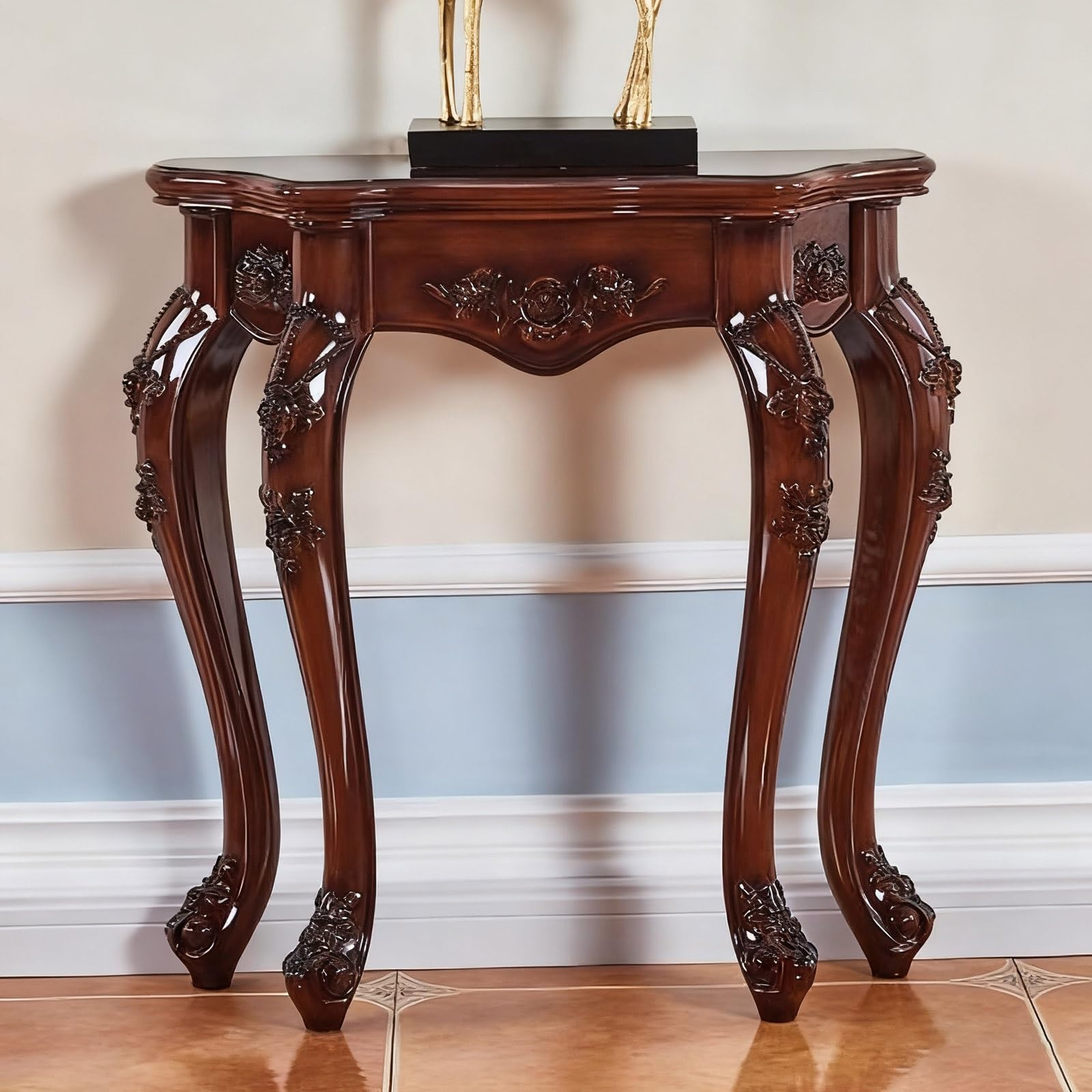 Tavolo da ingresso rettangolare con 4 gambe in legno, console portaoggetti per soggiorno e portico, elegante arredamento per la casa (88 x 25 x 80 cm/35 x 10 x 32 pollici) – perfetto per nizing e