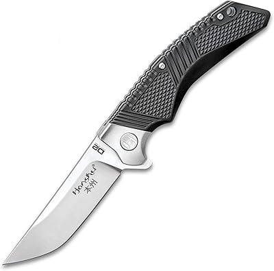 Honshu Premium Sekyuriti Ball Bearing Opening Pocket Knife - D2 Tool Steel Blade, Black TPU Handle Scales, Steel Pocket Clip â€“ Ideal Everyday Carry Knife - 4 1/2