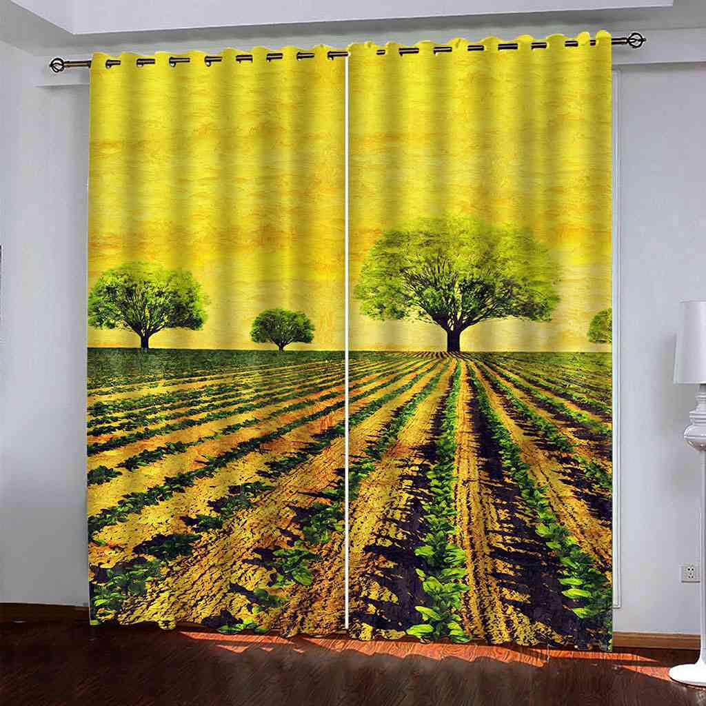 Rideau Cuisine et Chambre d'enfants Motif Paysage Rural pour Fenêtre Lumineuse