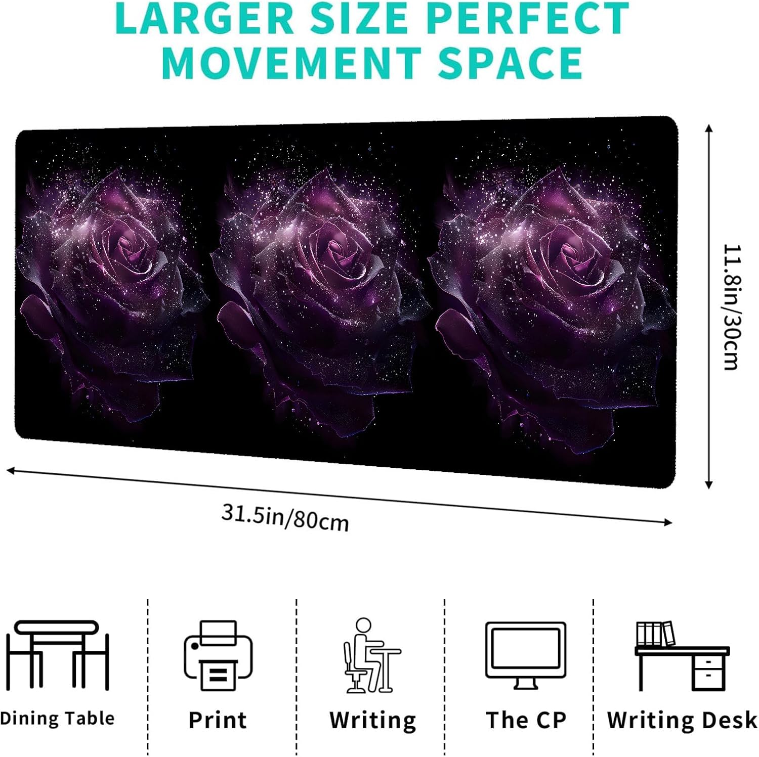 Floral Gaming Mouse Pad,12x31.5in Non-Slip Rubber Spring Flower Desk Mat,Large Extended Mousepad for Office Home Laptop,Mice Pads Gifts,Game Lover Deskmat Decor (Galaxy Purple Rose)