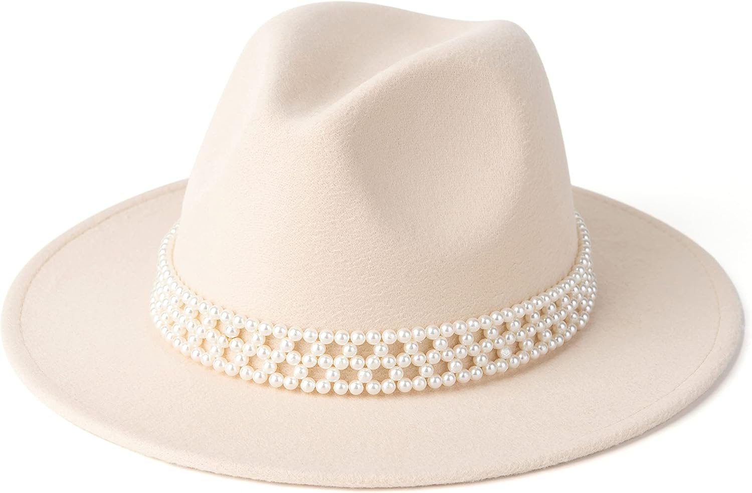 HUDANHUWEI Womens Wide Brim Fedora Hat with Pearl Band Lady Panama Hat