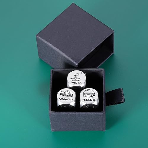 Miniatura 4 de 3 dados de comida para decisión de alimentos para parejas, juego de dados de comida, juego de dados de comida de acero de 11 años para él, regalo de