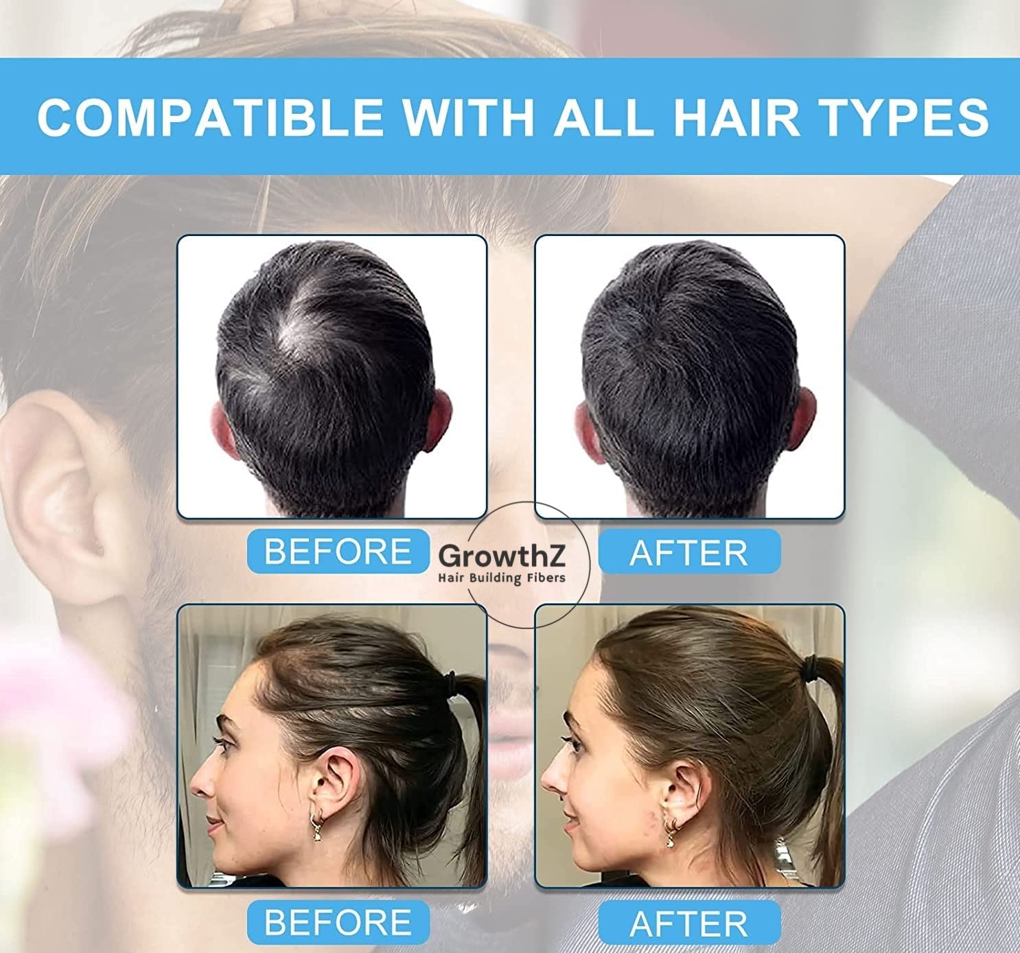 GrowthZ Hair Fibers for Thinning Hair - Natural Formula Hair Fibers, Hair Building Fibers for Thickening Hair, Instant Thicker Fuller Hair, Hair Fibers for Men & Women (Dark Brown)