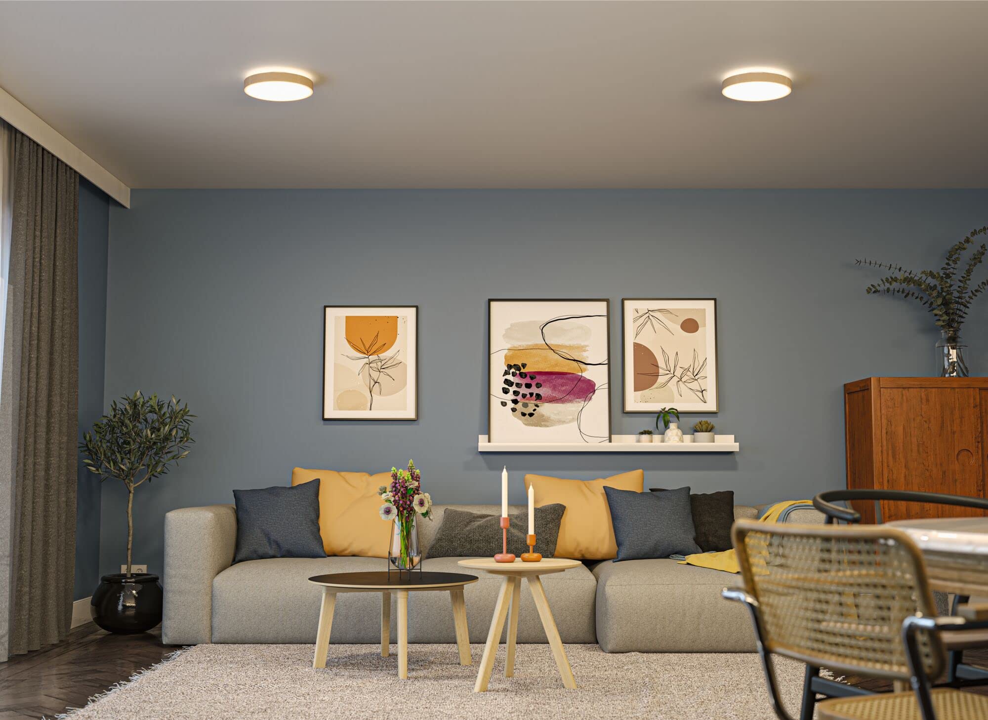 Paulmann 71052 LED Panel Cosara rund 15W IP44 1300lm 300mm Deckenleuchte in Beige Stoff/Kunststoff 3000K - Warmweiß Badleuchte