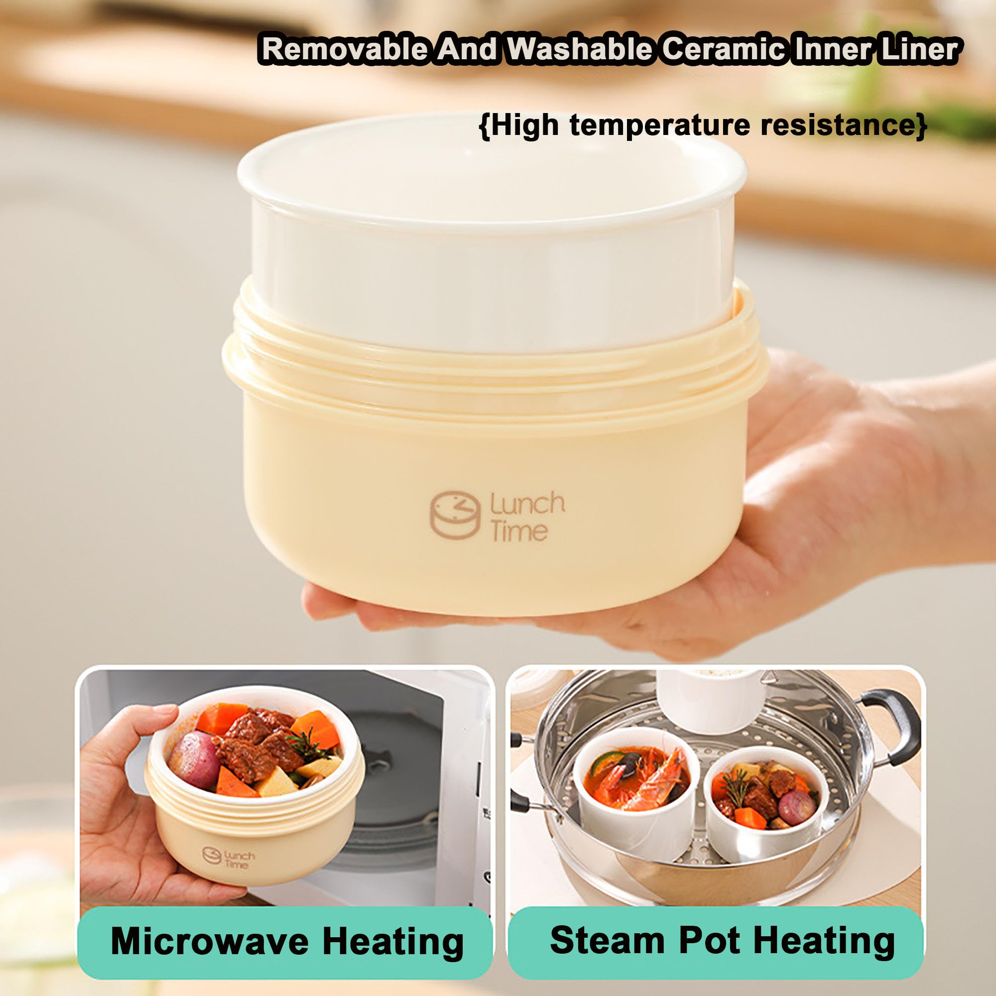 Ceramica Scatola Pranzo Contenitore Termico, Contenitore Termico per Pranzo Forma Rotonda per Conservazione Degli Alimenti Scatole Picnic per pasti fuori casa, lavoro, scuola,Brown-4 pieces