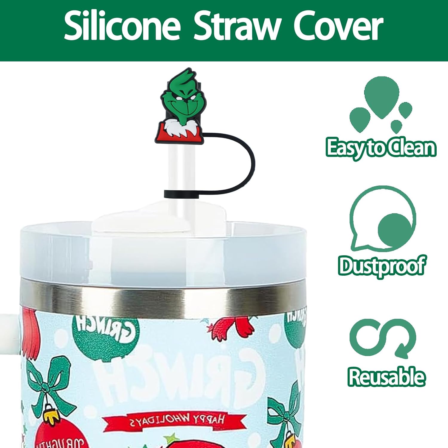 6 PCS Christmas Straw Cover Cap for Stanley Cup，Xmas Straw Toppers Compatible with Stanley 30&40 Oz Tumbler，Reusable Silicone Straw Tips Lids for Stanley Cup Accessories - Image 2