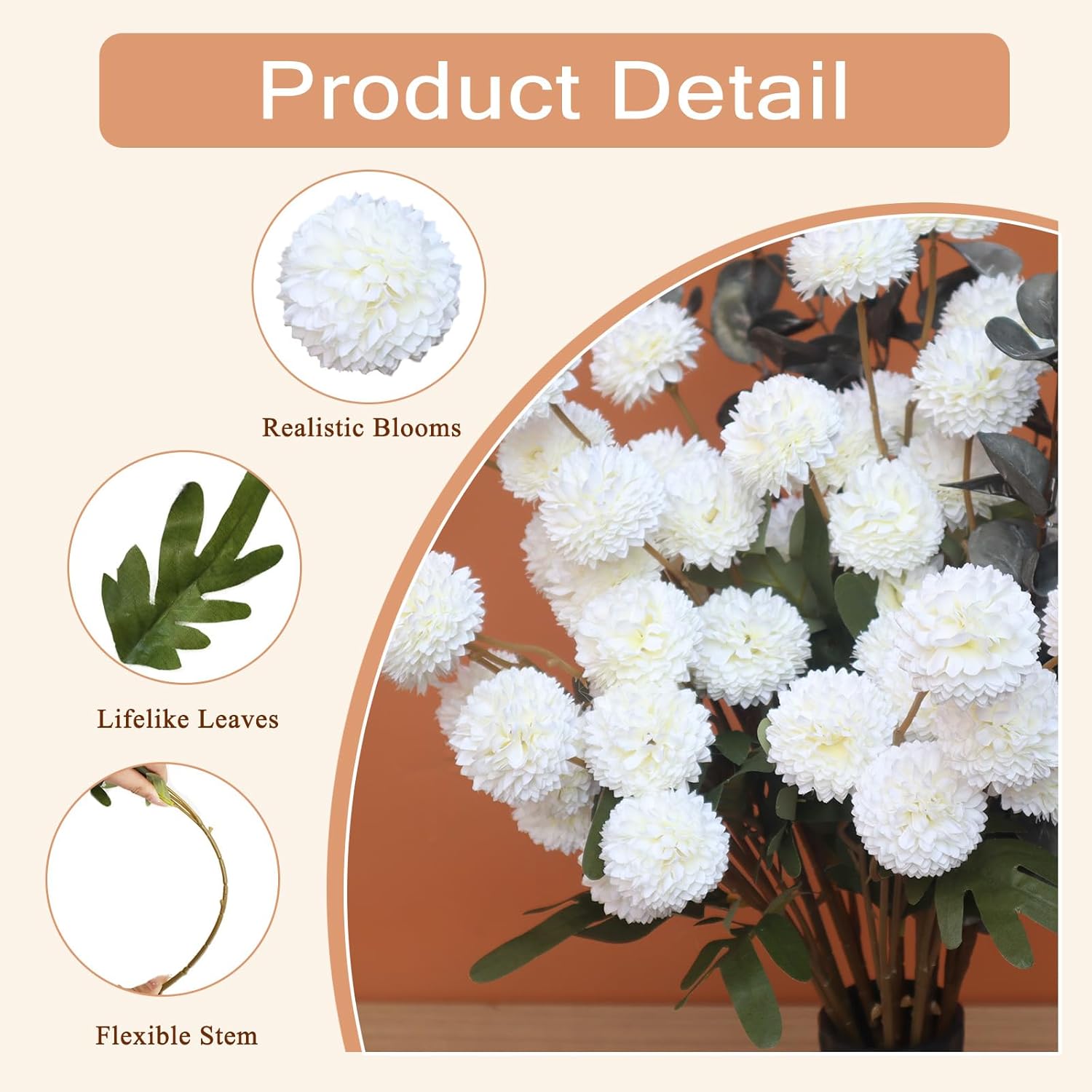 Artificial Flowers for Vase, 12 Bundles Fake Flowers, White, Faux Flowers, for DIY Bouquet Centerpieces Wedding Fillers, Chrysanthemum Flowers Artificial for Spring Summer Autumn