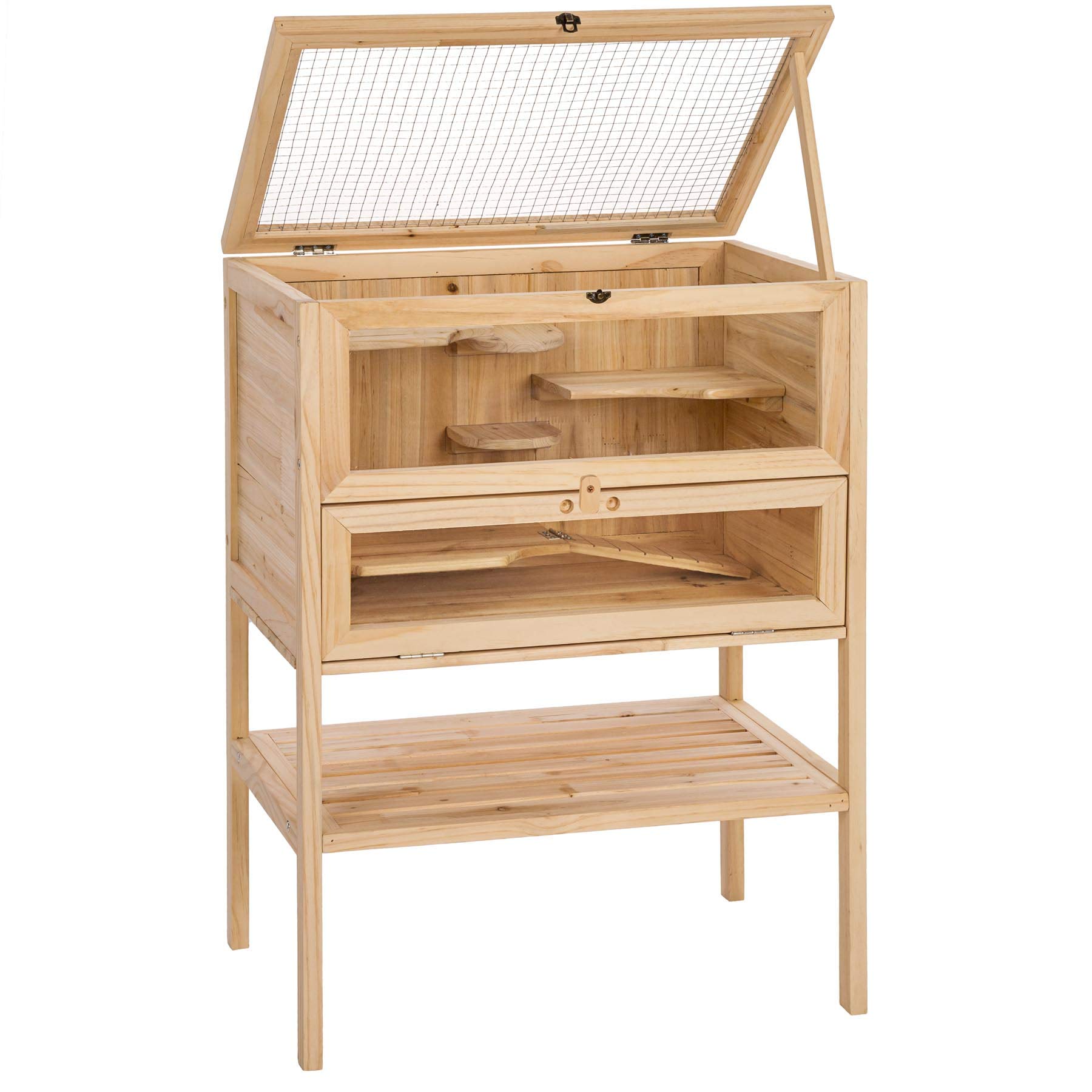 TecTake 403246 Cage à Hamster en Bois - Petite Cage à Animaux 4 Étages avec Couvercle à Charnière, Rampe pour Rongeurs, Souris - 60 x 40 x 80 cm
