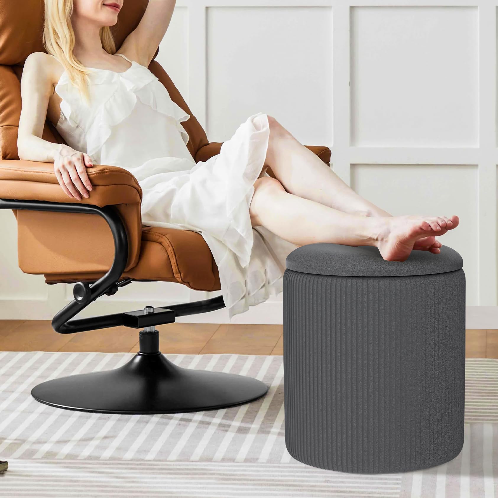 円形ベルベット収納オットマン2個セット 耐荷重150KG スツール 椅子 布張り Amazon｜IPOW 丸型 収納 オットマン 2個セット ベルベット 収納