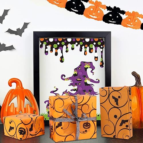 Miniatura 5 de 60 hojas de 20 x 20 pulgadas naranja calabaza murciélago papel de seda patrón de Halloween, papel decorativo de Halloween para envolver regalos,