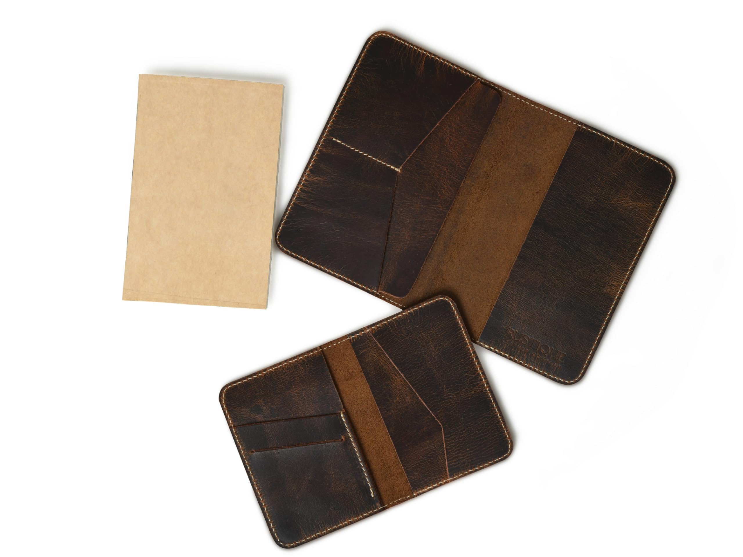 Rustique Leather Journal Cover for Field Notes With Card Holder and Pocket Notebook, for Moleskine Cahier, Handmade Vintage Leather Cover for 3.5" x 5.5" (Combo of 3)