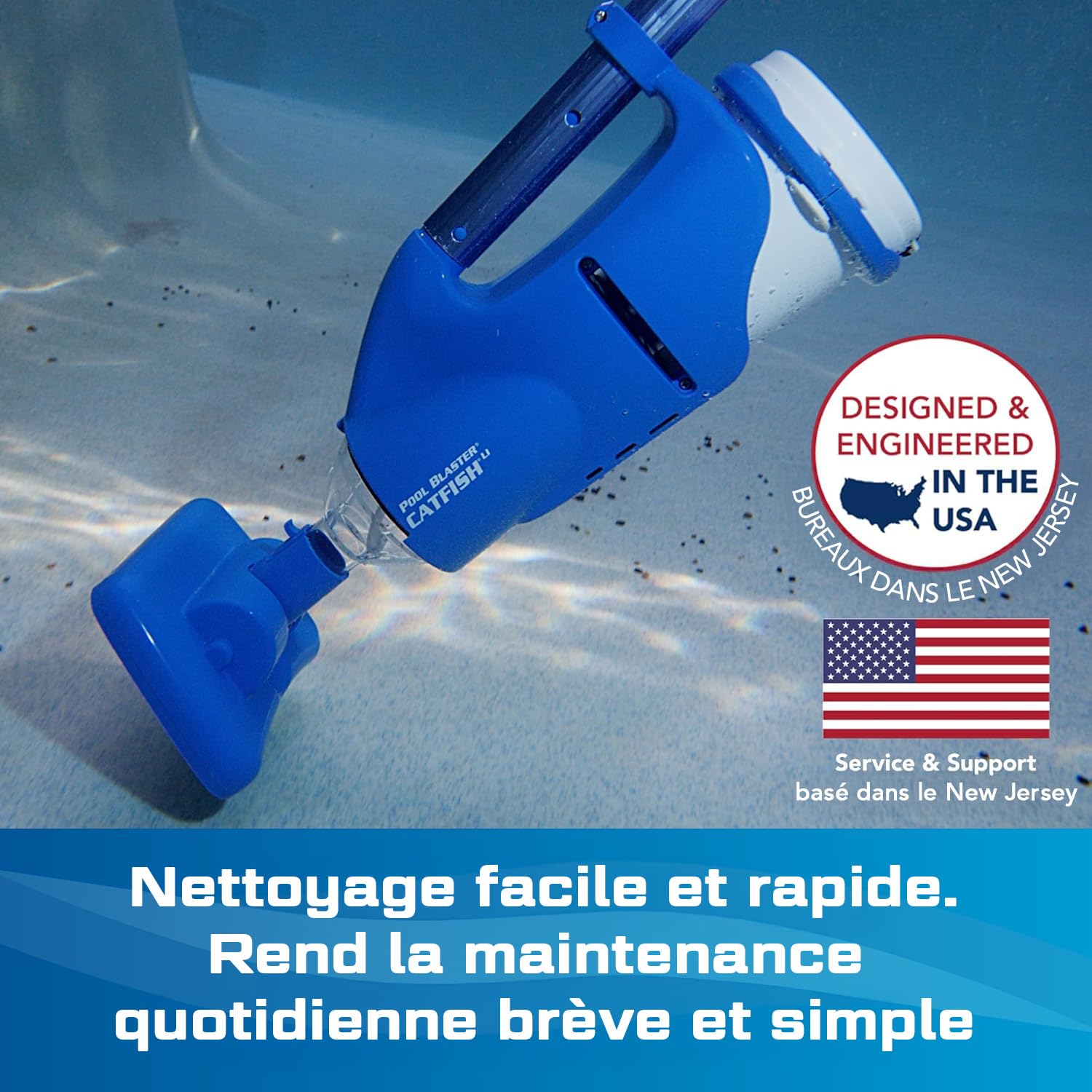 Water Tech POOL BLASTER Catfish aspirateur rechargeable à batterie pour piscine et spa, aspirateur à main avec largeur de tête d'aspiration 19cm