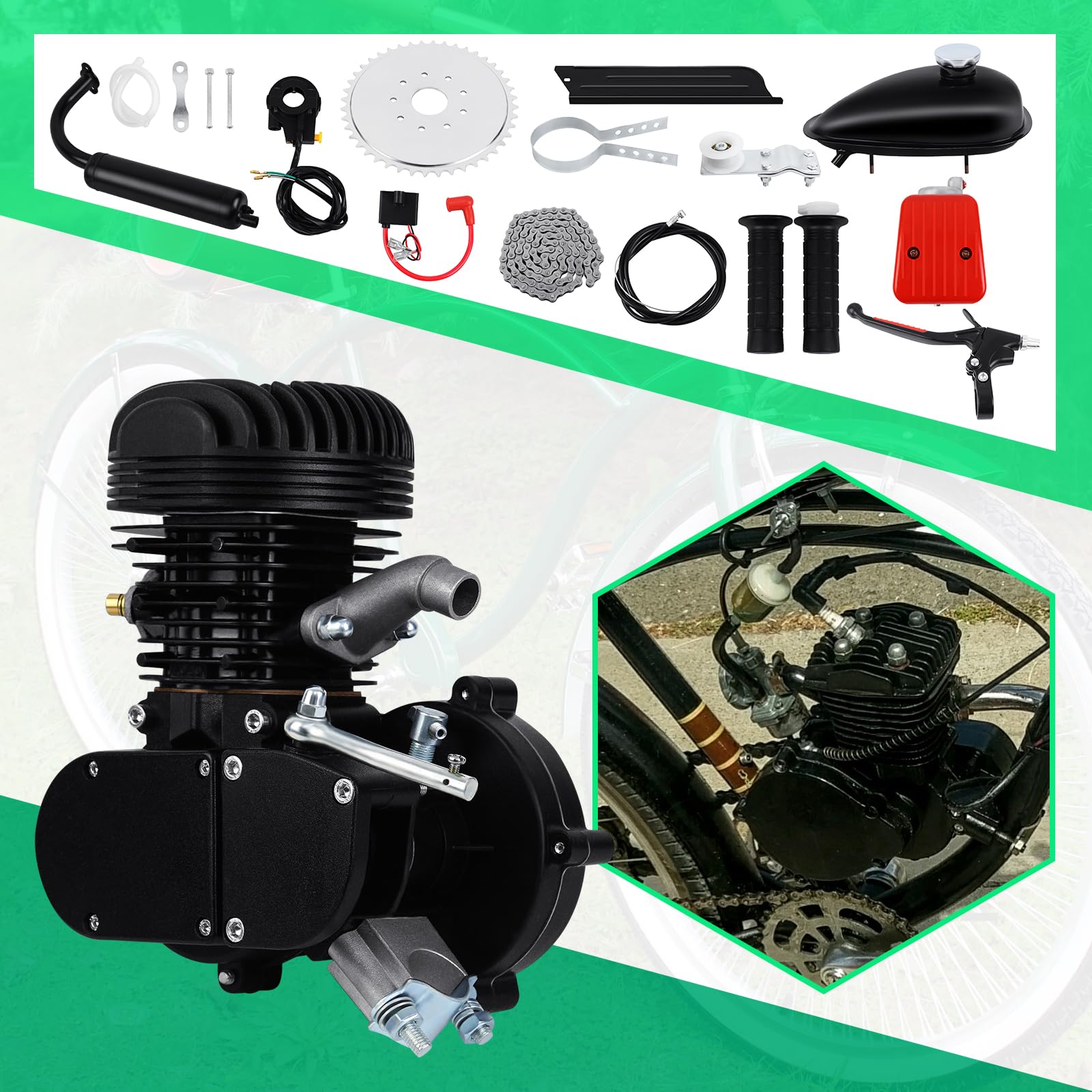 2 Tiempos Kit Motor Bicicleta 100cc Gas Motorizado Motor Kit de Conversión de Bicicleta Negro