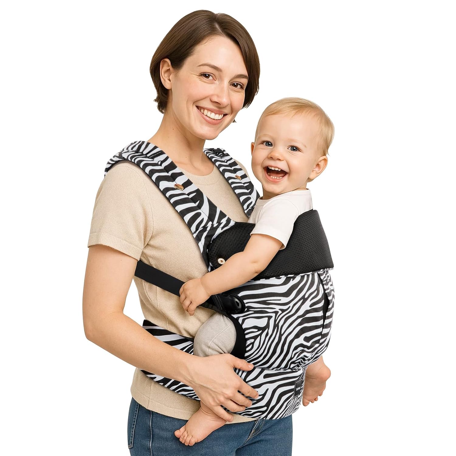 Baby Carrier with Lumbar Support, Cozy Baby Carrier Newborn to Toddler with Adjustable Seat Size, Ergonomic Infant Carrier with 3-Way Carry, Front Facing Toddler Hodler Carrier for Mom &amp; Dad, Zebr