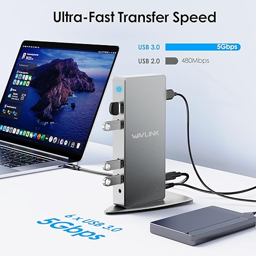 Miniatura 8 de WAVLINK Estación de acoplamiento universal USB 3.0, 14 en 1 de aluminio Ultra 5K Dual 4K HD Adaptador de pantalla múltiple con 2 HDMI y DisplayPort,