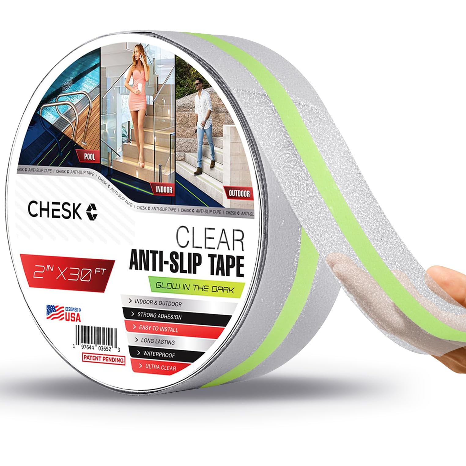 Anti Slip Tape Clear Glow in the Dark Reflective Waterproof Indoor Outdoor Stair Treads Non Slip 2" x 10 Feet Skateboard Grip Tape Safety Friction