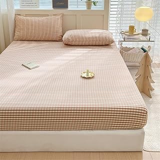Pink Gingham Fitted Sheet Twin 100% Washed Cotton Grid Bottom Sheet 1 Piece Gingham Bedding Plaid Fitted Sheet with 15" Deep Pocket Farmhouse Bed Sheet Breathable Mattress Cover for Girls Women