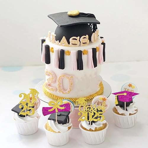 Miniatura 465 de Paquete de 24 adornos dorados para cupcakes de graduación 2025 con purpurina So Proud of You Done Diploma Graduation Cap Cupcake Picks Class of 2025