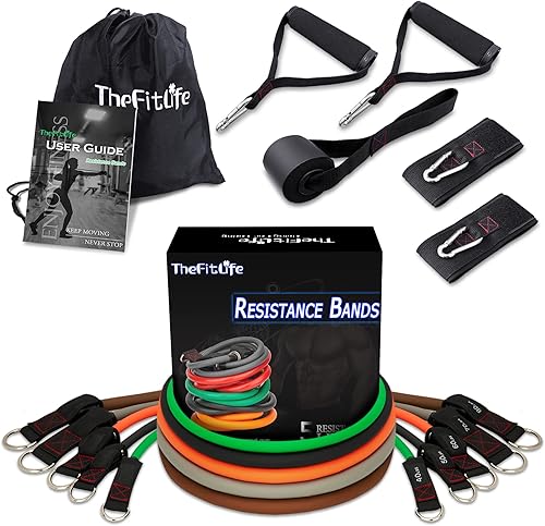 TheFitLife Exercise Resistance Bands with Handles - 5 Fitness Workout Bands Stackable up to 110/150/200/250/300 lbs, Training Tubes with Large