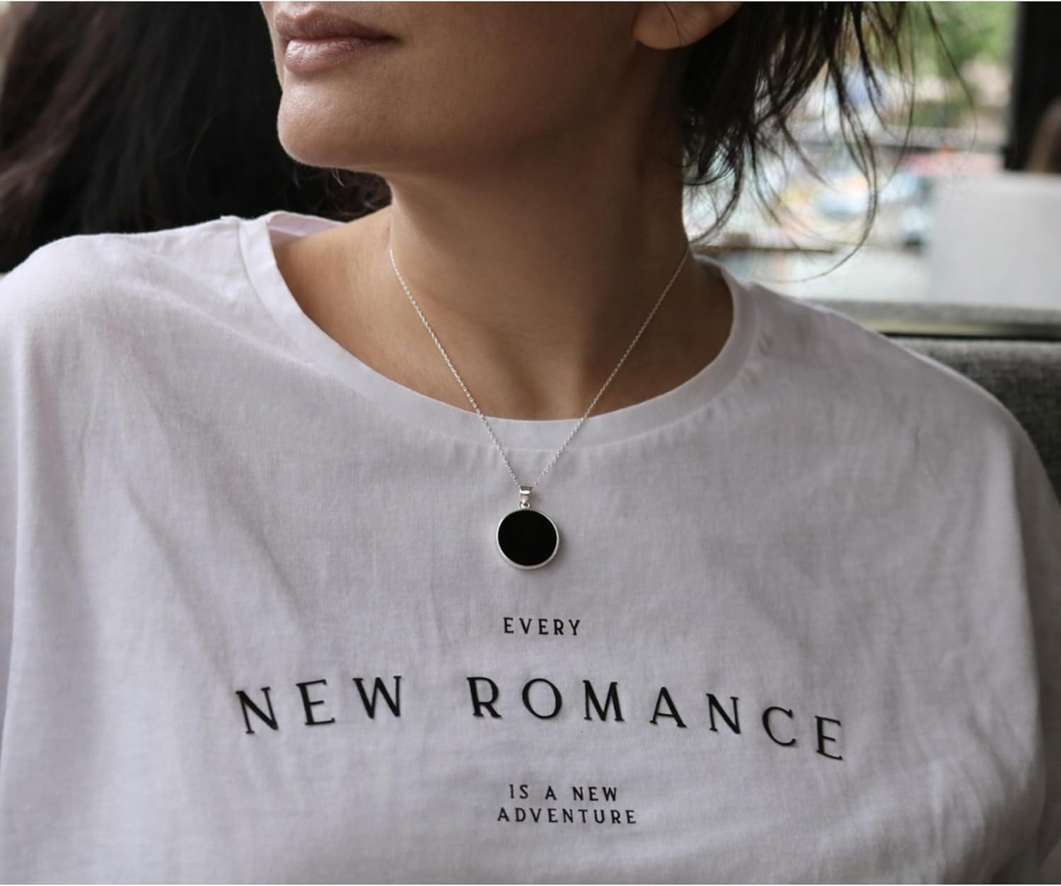 Sterling Silver 925 Black Onyx Flat Round Handmade Pendant Necklace for Women & Men - Unisex - Image 4